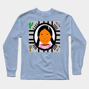 Native American Artwork Illustration on Blue Background Long Sleeve T-Shirt